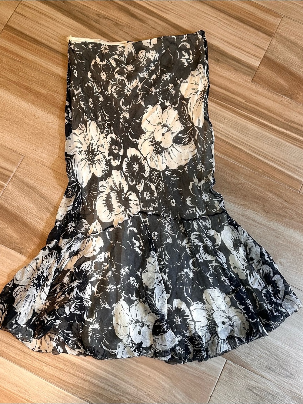 Ralph Lauren Black Label Silk Asymmetric Midi Skirt Black White 8